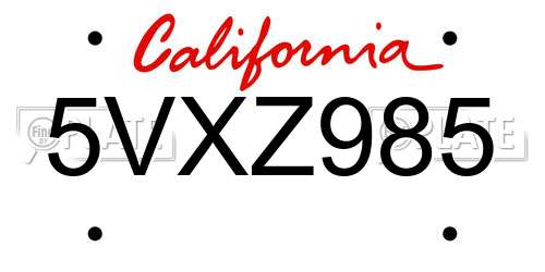 5VXZ985 California License Plate