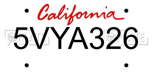 5VYA326 California License Plate