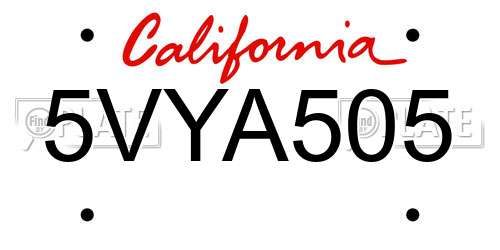 5VYA505 California License Plate