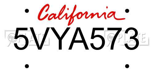 5VYA573 California License Plate