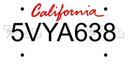 5VYA638 California License Plate