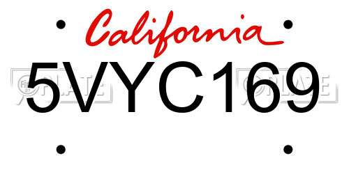 5VYC169 California License Plate