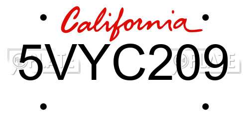 5VYC209 California License Plate