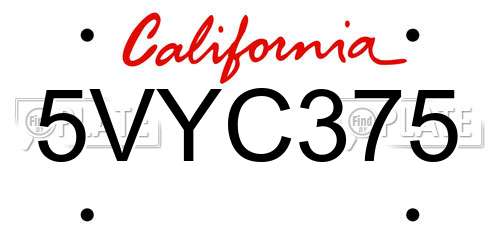 5VYC375 California License Plate