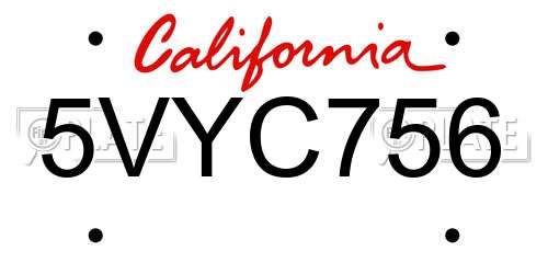 5VYC756 California License Plate
