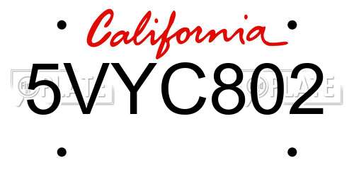 5VYC802 California License Plate