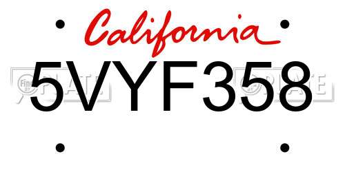 5VYF358 California License Plate
