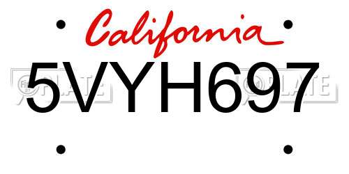 5VYH697 California License Plate