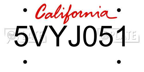 5VYJ051 California License Plate