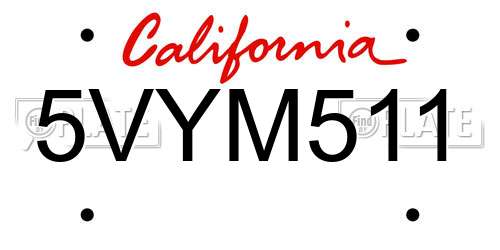 5VYM511 California License Plate