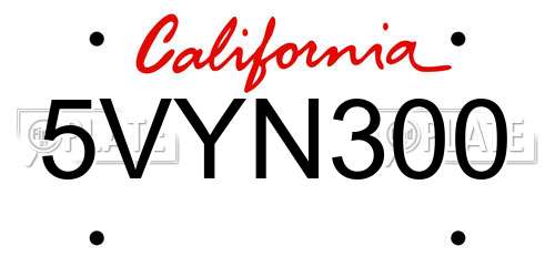 5VYN300 California License Plate