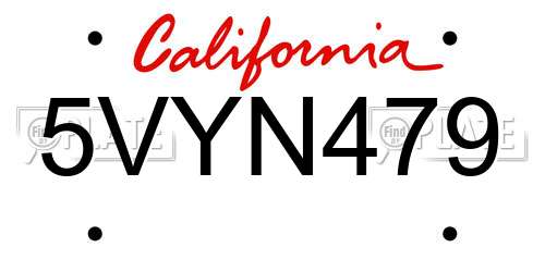 5VYN479 California License Plate