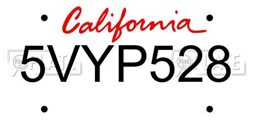 5VYP528 California License Plate