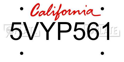 5VYP561 California License Plate