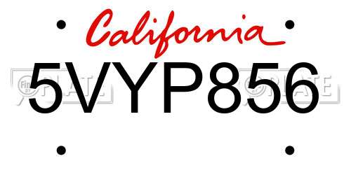 5VYP856 California License Plate