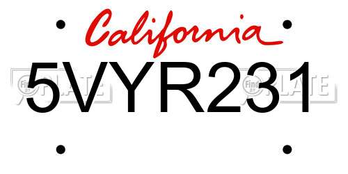 5VYR231 California License Plate