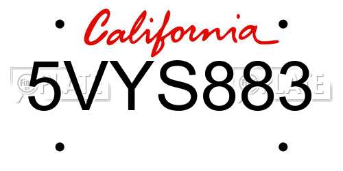 5VYS883 California License Plate