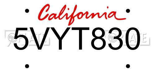 5VYT830 California License Plate