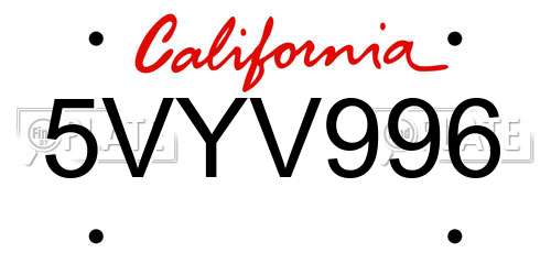 5VYV996 California License Plate