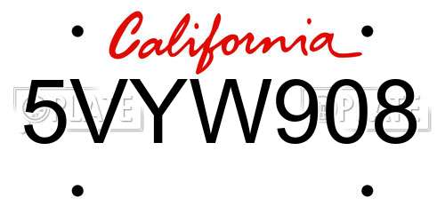 5VYW908 California License Plate