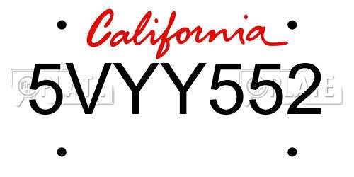 5VYY552 California License Plate