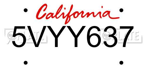 5VYY637 California License Plate