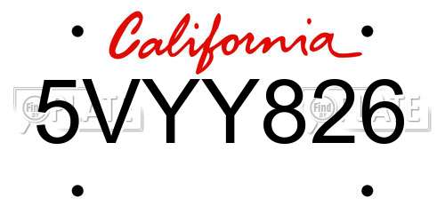 5VYY826 California License Plate
