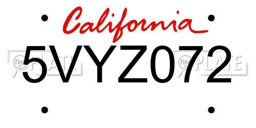 5VYZ072 California License Plate