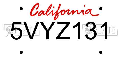5VYZ131 California License Plate