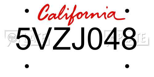 5VZJ048 California License Plate