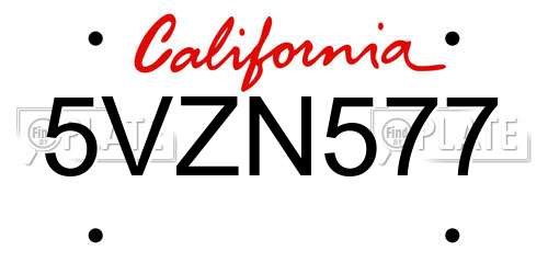 5VZN577 California License Plate