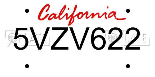 5VZV622 California License Plate