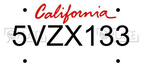 5VZX133 California License Plate
