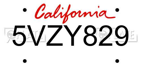 5VZY829 California License Plate