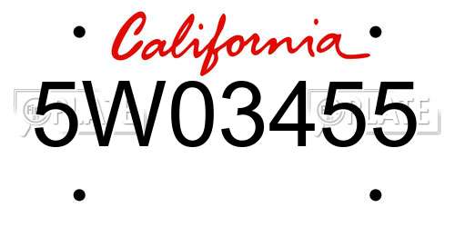 5W03455 California License Plate