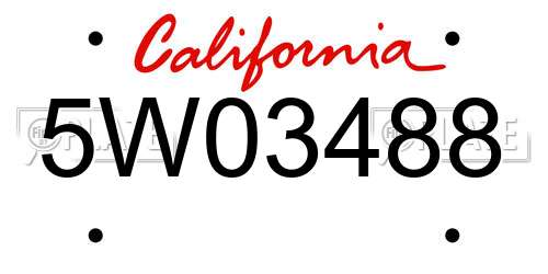 5W03488 California License Plate