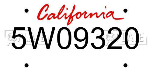 5W09320 California License Plate
