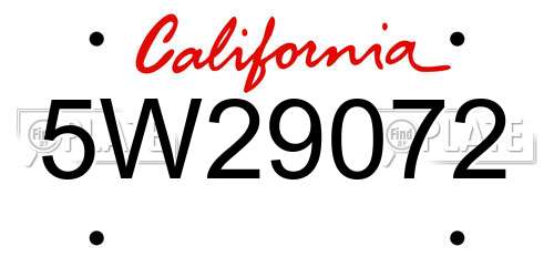 5W29072 California License Plate