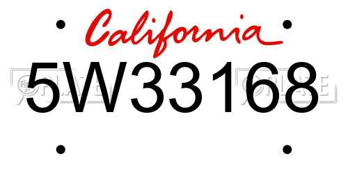 5W33168 California License Plate