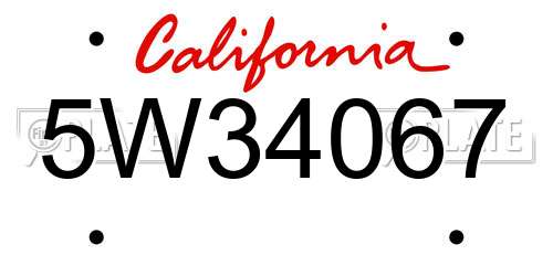 5W34067 California License Plate