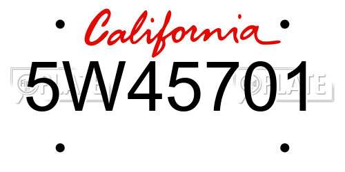 5W45701 California License Plate