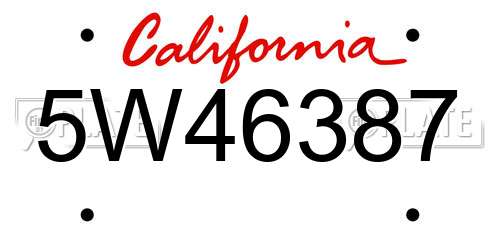 5W46387 California License Plate
