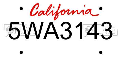 5WA3143 California License Plate