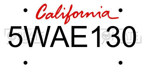 5WAE130 California License Plate