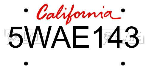 5WAE143 California License Plate