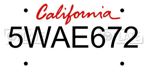 5WAE672 California License Plate