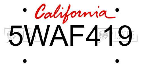 5WAF419 California License Plate