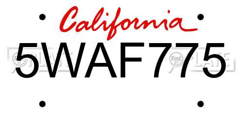 5WAF775 California License Plate