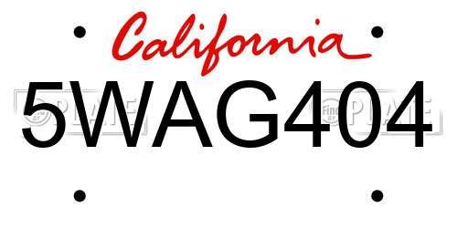 5WAG404 California License Plate