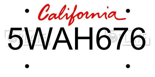 5WAH676 California License Plate
